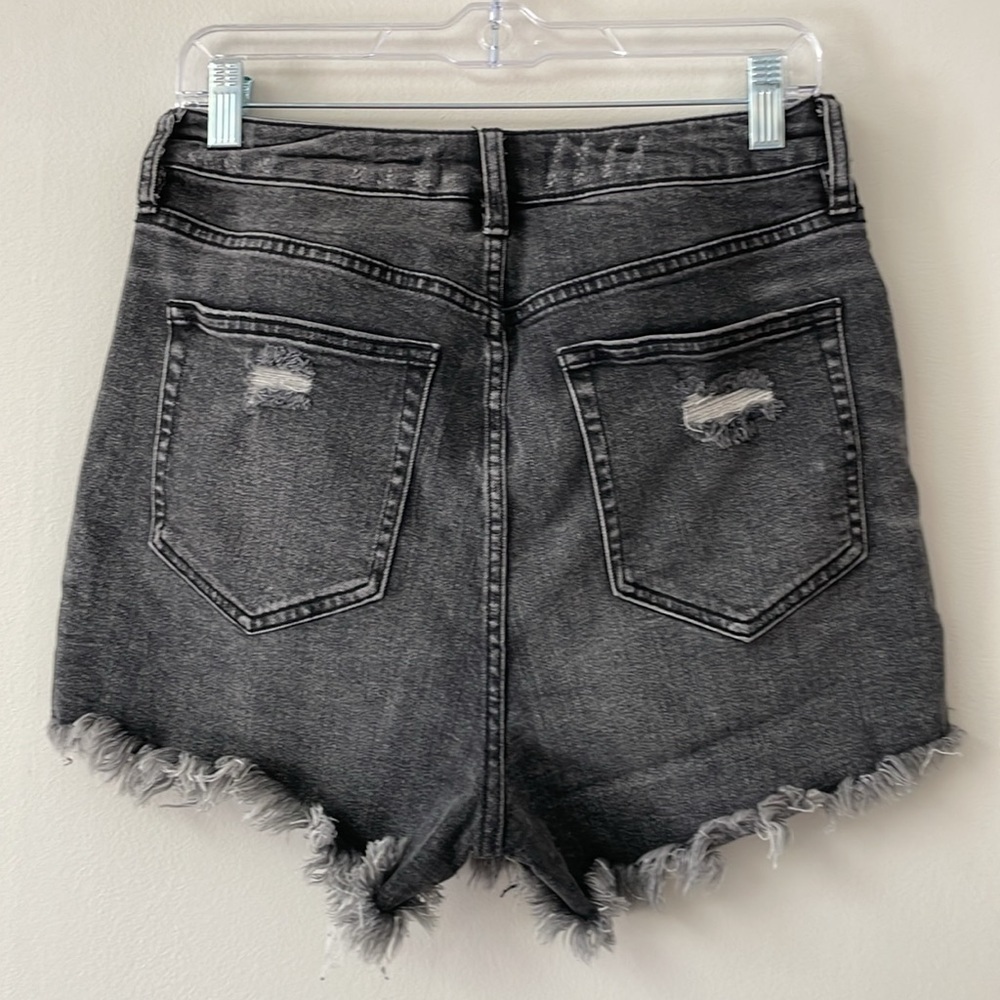 High-Rise Distressed Black Denim Shorts - Picture 2 of 10